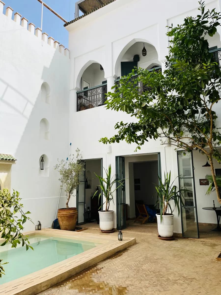 BookNoFees Beispielbild: Riad-Innenhof mit kleinem Pool und üppigen Pflanzen