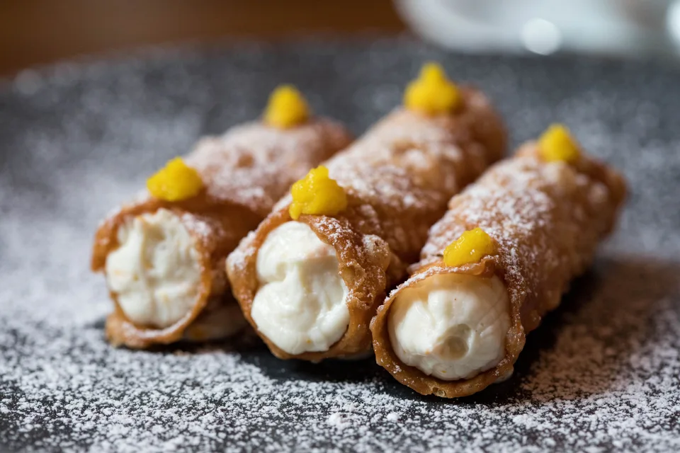 BookNoFees: Beispielfoto: Cannoli mit cremiger Füllung und einer Prise Puderzucker