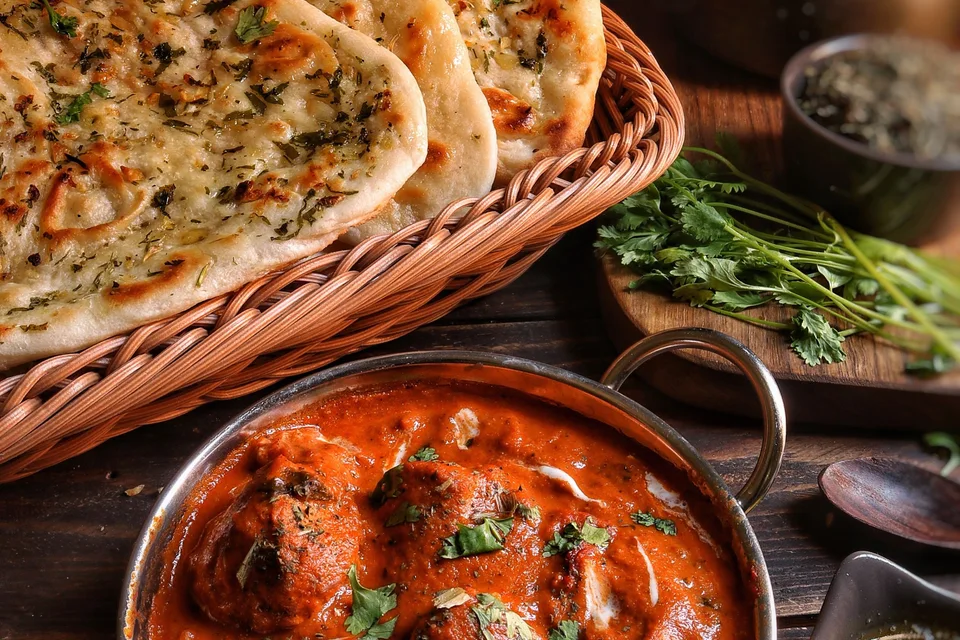 BookNoFees: Beispielfoto: Curry serviert mit Knoblauch-Naan